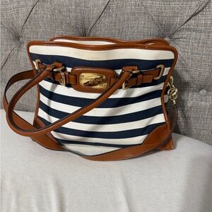 Micheal Kora Striped Leather Trim Shoulder Bag